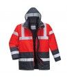 Parka Haute Visibilité Imperméable et Chaude TRAFFIC - PORTWEST Couleur ROUGE FLUO/BLEU MARINE